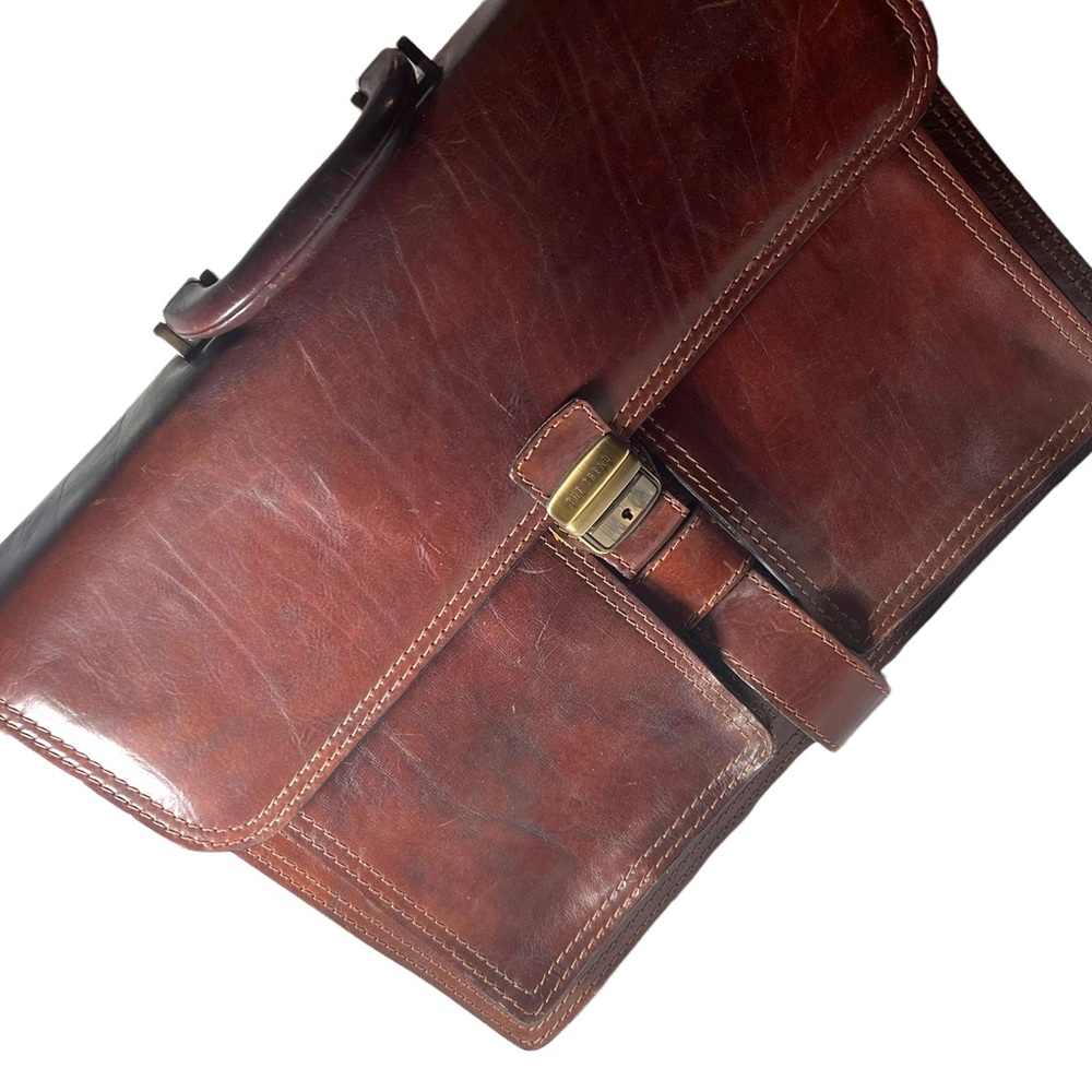 Vintage THE TREND Italian Italy honey Leather briefcase multi pocket distressed - Picture 5 of 11